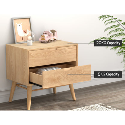 Artiss Bedside Table 2 Drawers Side End Table Nightstand Legs Bedroom Storage-Furniture &gt; Bedroom-PEROZ Accessories