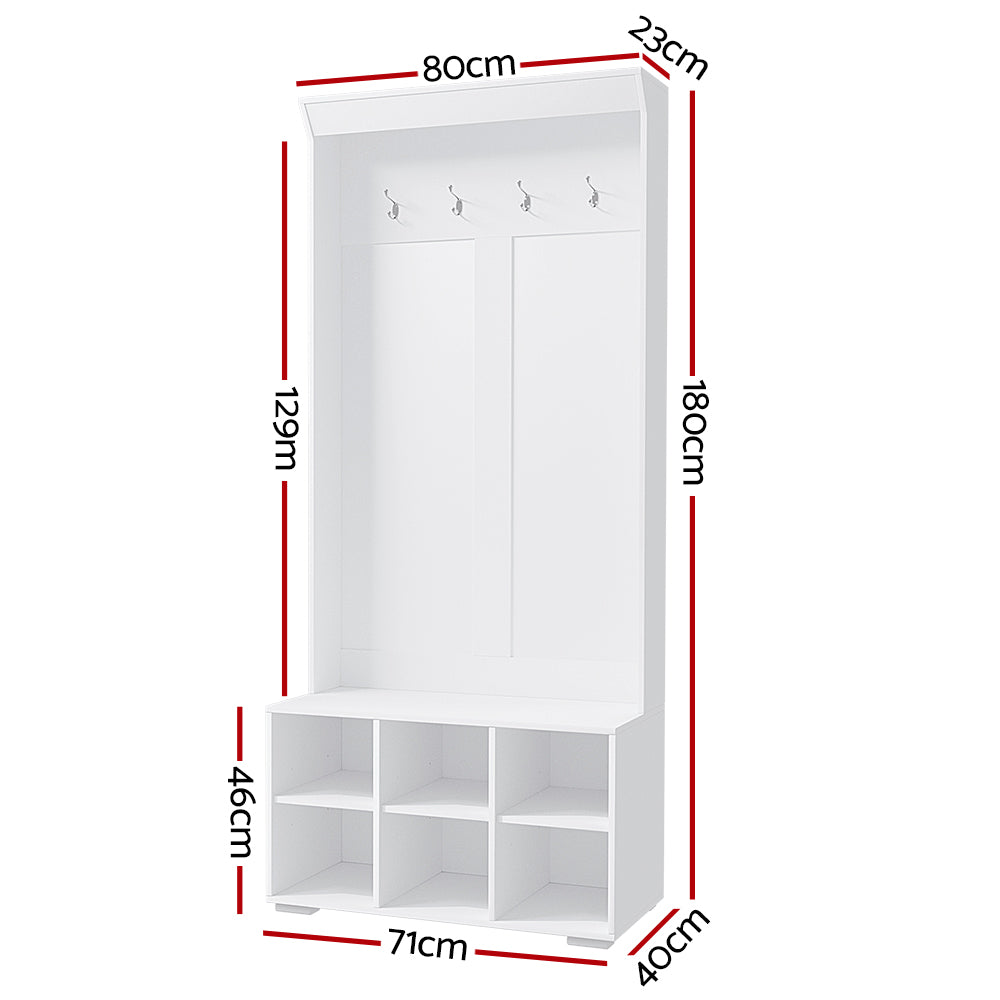 Artiss Shoe Cabinet Storage Rack Shoe Bench Hall Tree Coat Rack White 180CM-Furniture &gt; Living Room-PEROZ Accessories