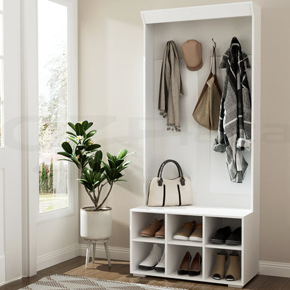 Artiss Shoe Cabinet Storage Rack Shoe Bench Hall Tree Coat Rack White 180CM-Furniture &gt; Living Room-PEROZ Accessories