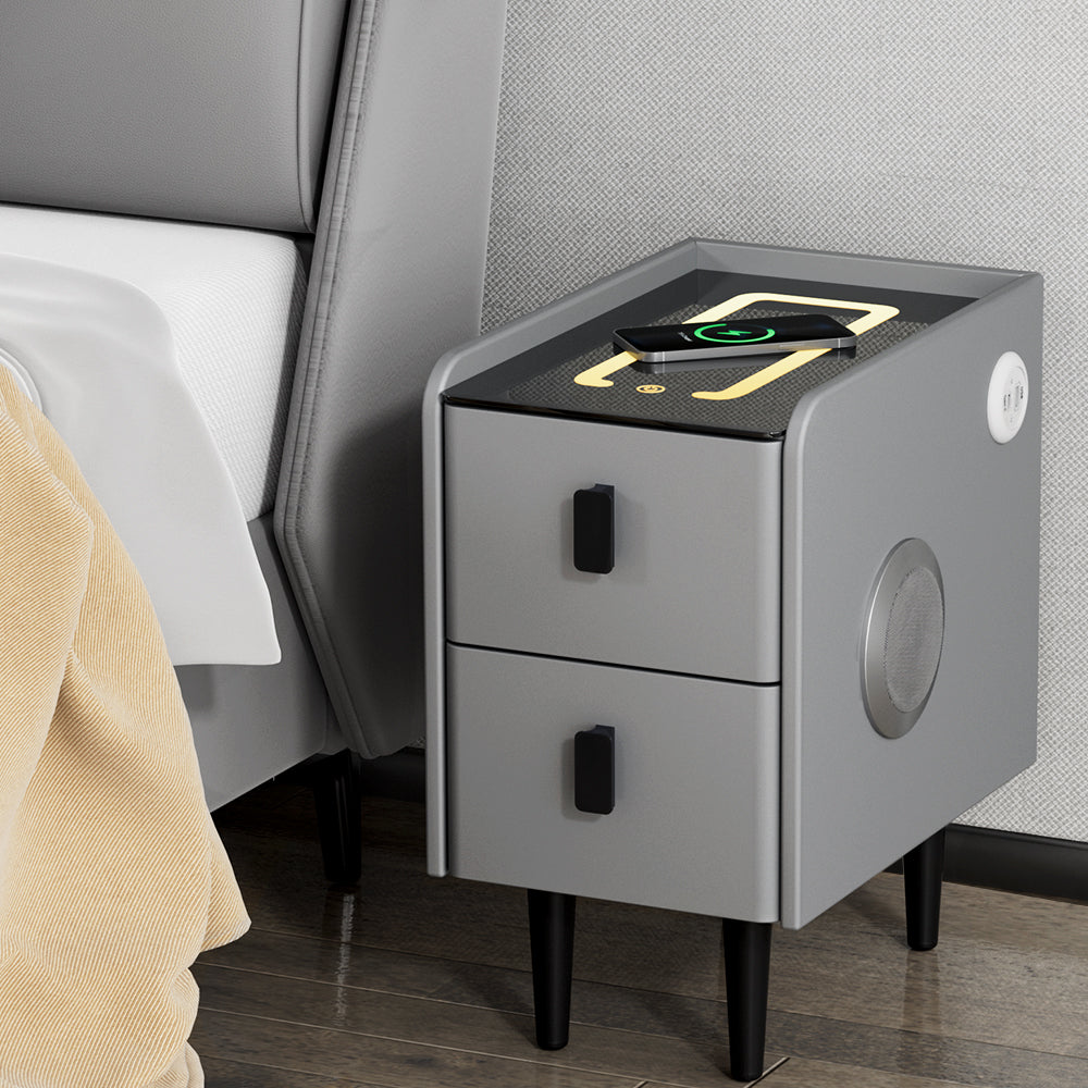 Artiss Smart Bedside Table 2 Drawers with Wireless Charging Ports LED Grey AIDA-Furniture &gt; Bedroom-PEROZ Accessories