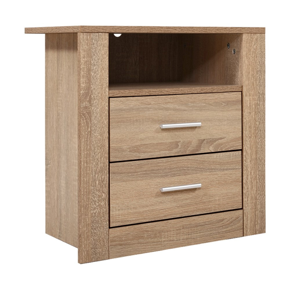 Artiss Bedside Tables Drawers Storage Cabinet Shelf Side End Table Oak-Furniture &gt; Bedroom - Peroz Australia - Image - 2