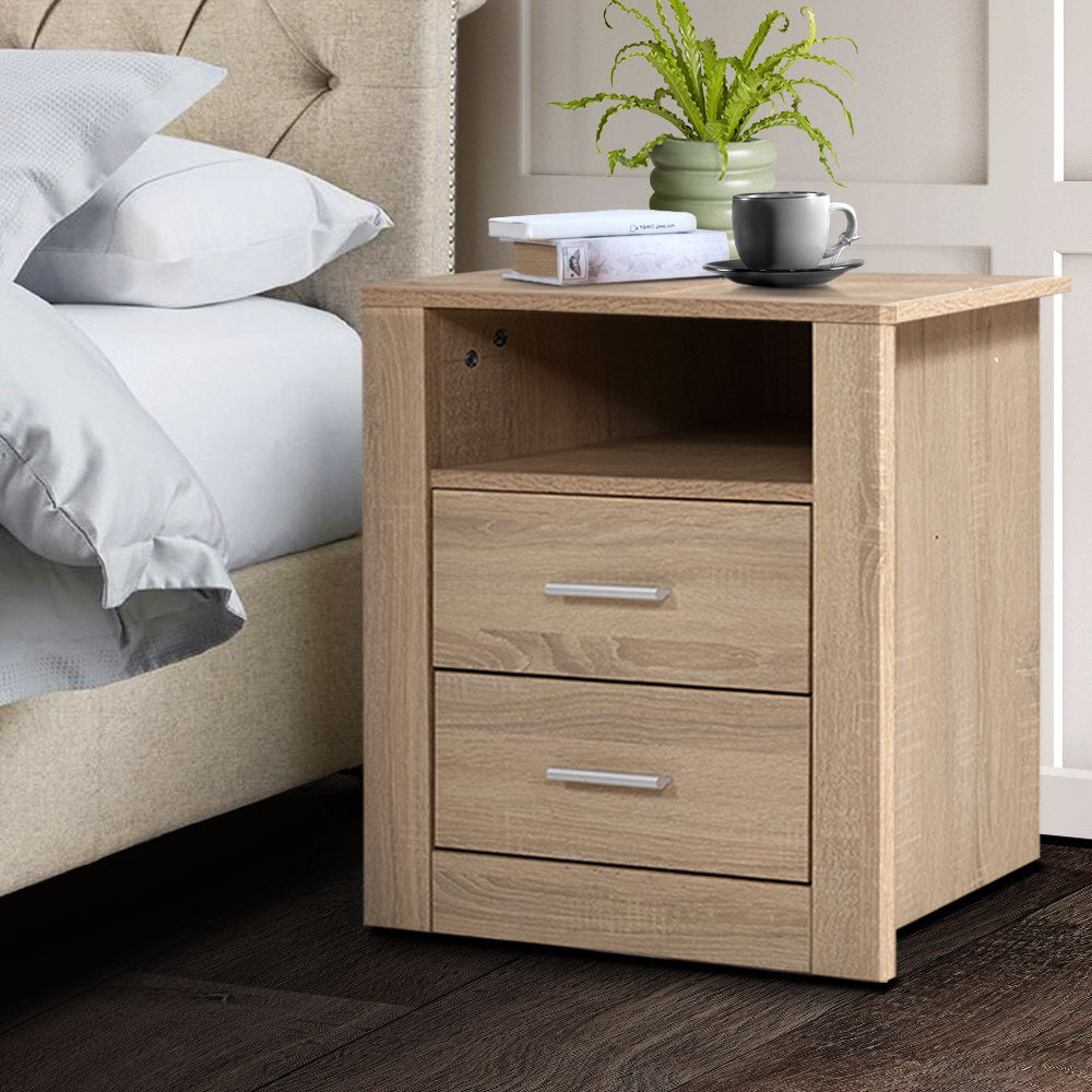 Artiss Bedside Tables Drawers Storage Cabinet Shelf Side End Table Oak-Furniture &gt; Bedroom - Peroz Australia - Image - 1