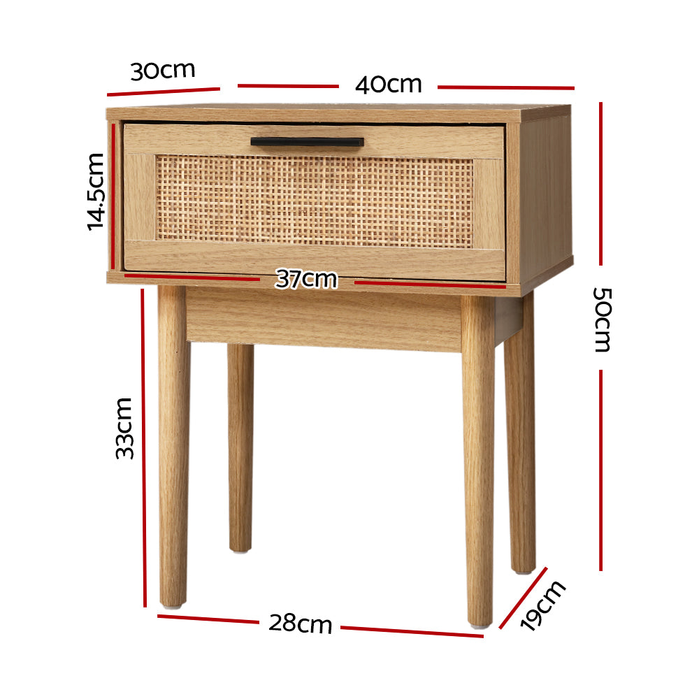 Artiss Bedside Tables Table 1 Drawer Storage Cabinet Rattan Wood Nightstand-Bedside Tables - Peroz Australia - Image - 3