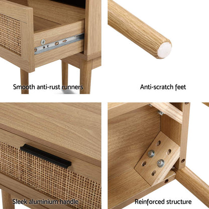 Artiss Bedside Tables Table 1 Drawer Storage Cabinet Rattan Wood Nightstand-Bedside Tables - Peroz Australia - Image - 8