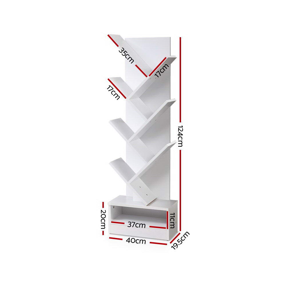 Artiss Display Shelf 7-Shelf Tree Bookshelf Book Storage Rack Bookcase White-Bookcases &amp; Shelves - Peroz Australia - Image - 2