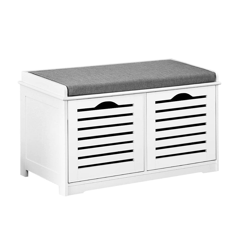 Artiss Fabric Shoe Bench with Drawers - White &amp; Grey-Furniture &gt; Living Room - Peroz Australia - Image - 2