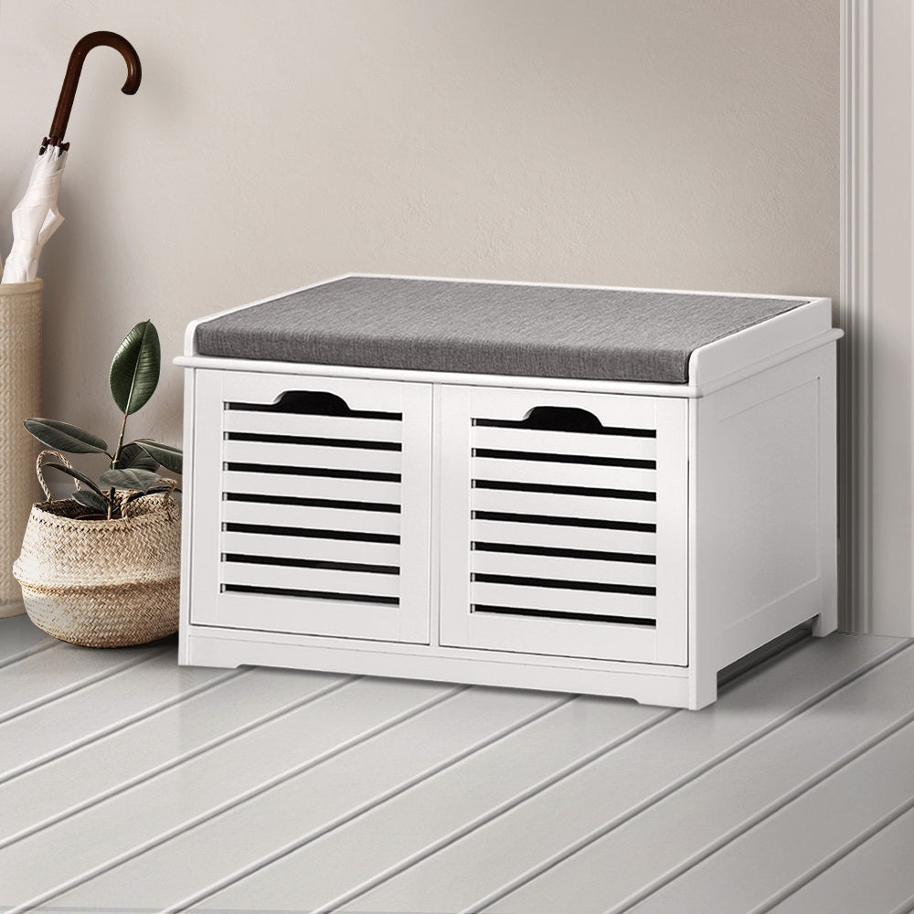 Artiss Fabric Shoe Bench with Drawers - White &amp; Grey-Furniture &gt; Living Room - Peroz Australia - Image - 1