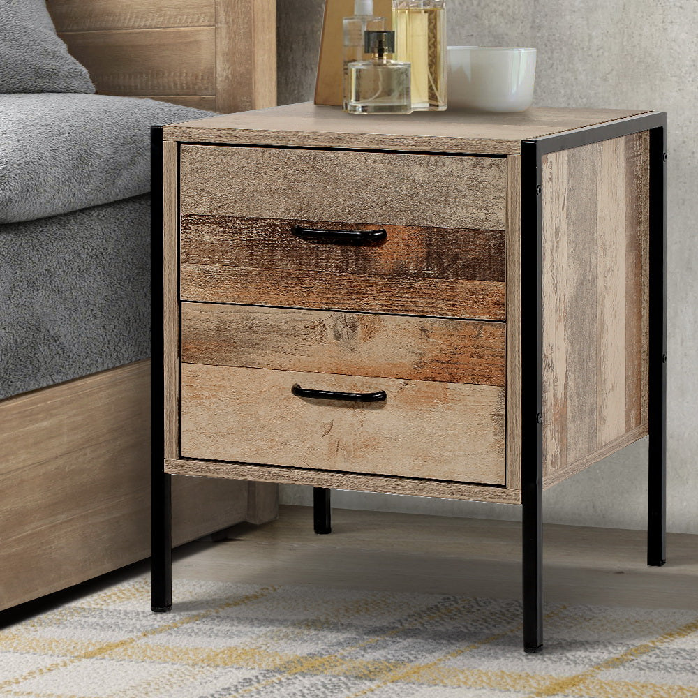 Artiss Bedside Table Drawers Nightstand Metal Oak-Furniture &gt; Bedroom - Peroz Australia - Image - 1