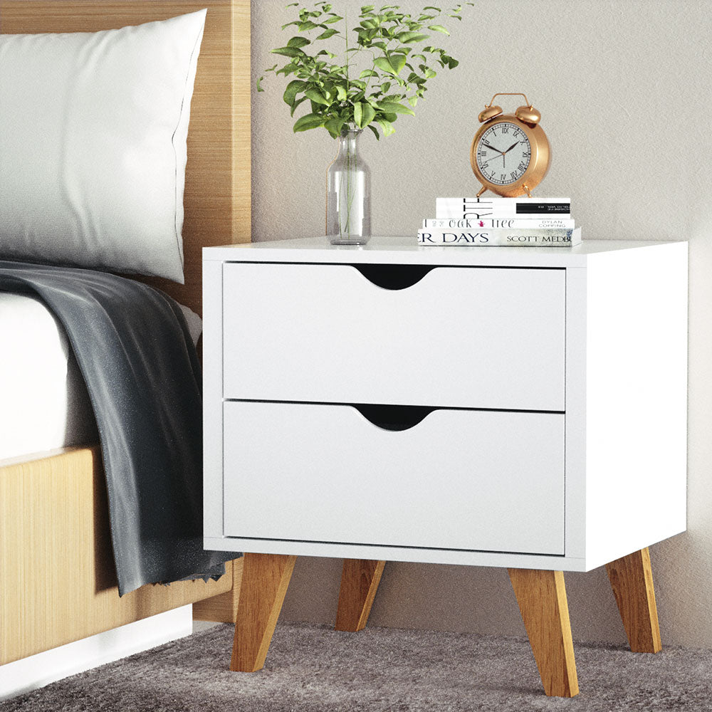 Artiss 2 Drawer Wooden Bedside Tables - White-Furniture &gt; Bedroom - Peroz Australia - Image - 1