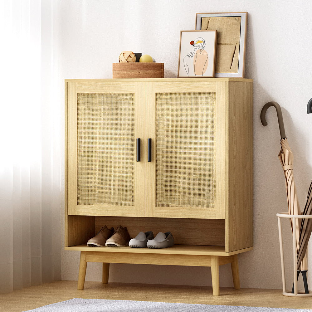 Artiss Shoe Cabinet Rattan Shoes Storage Rack Organiser Wooden Cupboard Shelf-Furniture &gt; Living Room - Peroz Australia - Image - 8