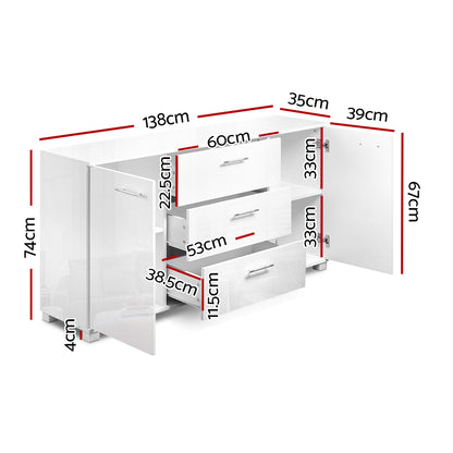 Artiss High Gloss Sideboard Storage Cabinet Cupboard - White-Furniture &gt; Living Room - Peroz Australia - Image - 3