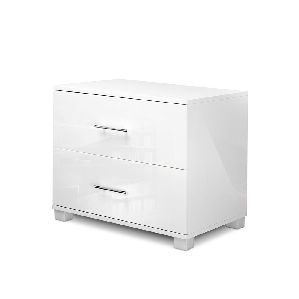 Artiss High Gloss Two Drawers Bedside Table - White-Furniture &gt; Bedroom - Peroz Australia - Image - 1