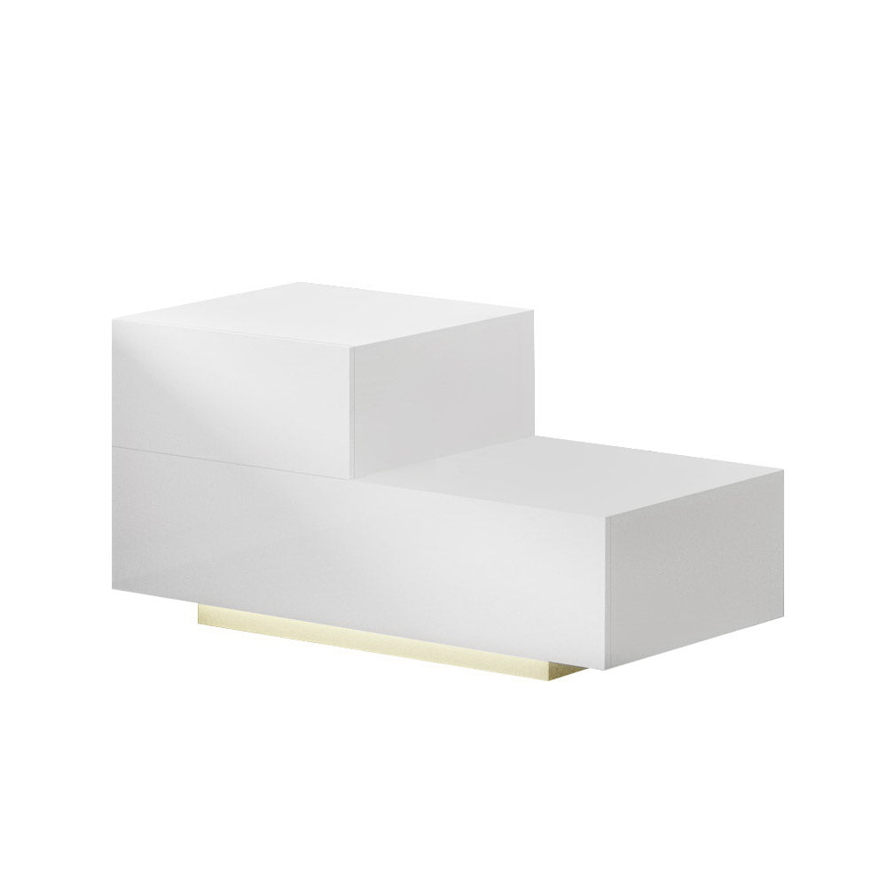 Artiss Bedside Tables 2 Drawers Side Table RGB LED High Gloss Nightstand White-Furniture &gt; Bedroom - Peroz Australia - Image - 2