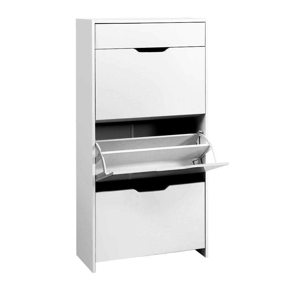 Artiss Shoe Cabinet 3 Tier Shoes Storage Drawer High Gloss White Rack Shelf-Furniture &gt; Living Room - Peroz Australia - Image - 2