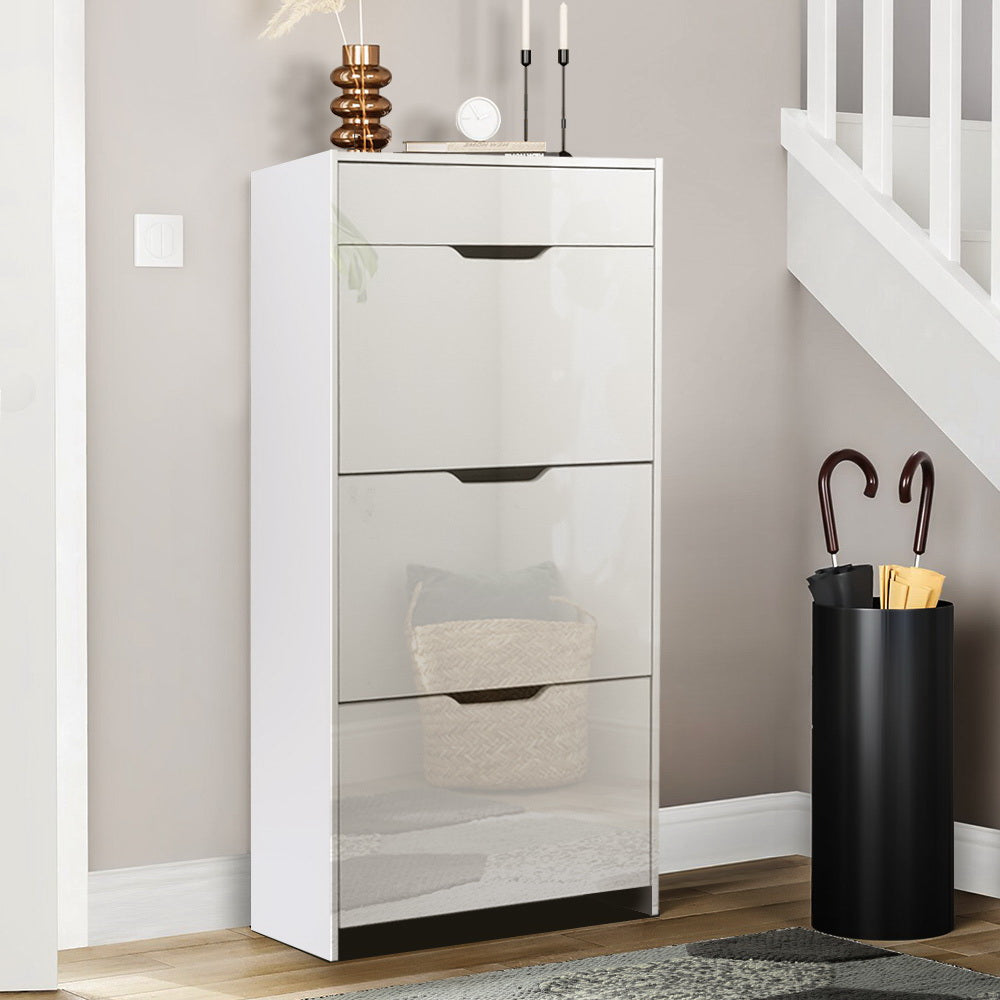 Artiss Shoe Cabinet 3 Tier Shoes Storage Drawer High Gloss White Rack Shelf-Furniture &gt; Living Room - Peroz Australia - Image - 1