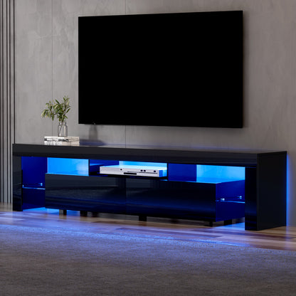 Artiss TV Cabinet Entertainment Unit Stand RGB LED Gloss Furniture 200cm Black-Furniture &gt; Living Room-PEROZ Accessories