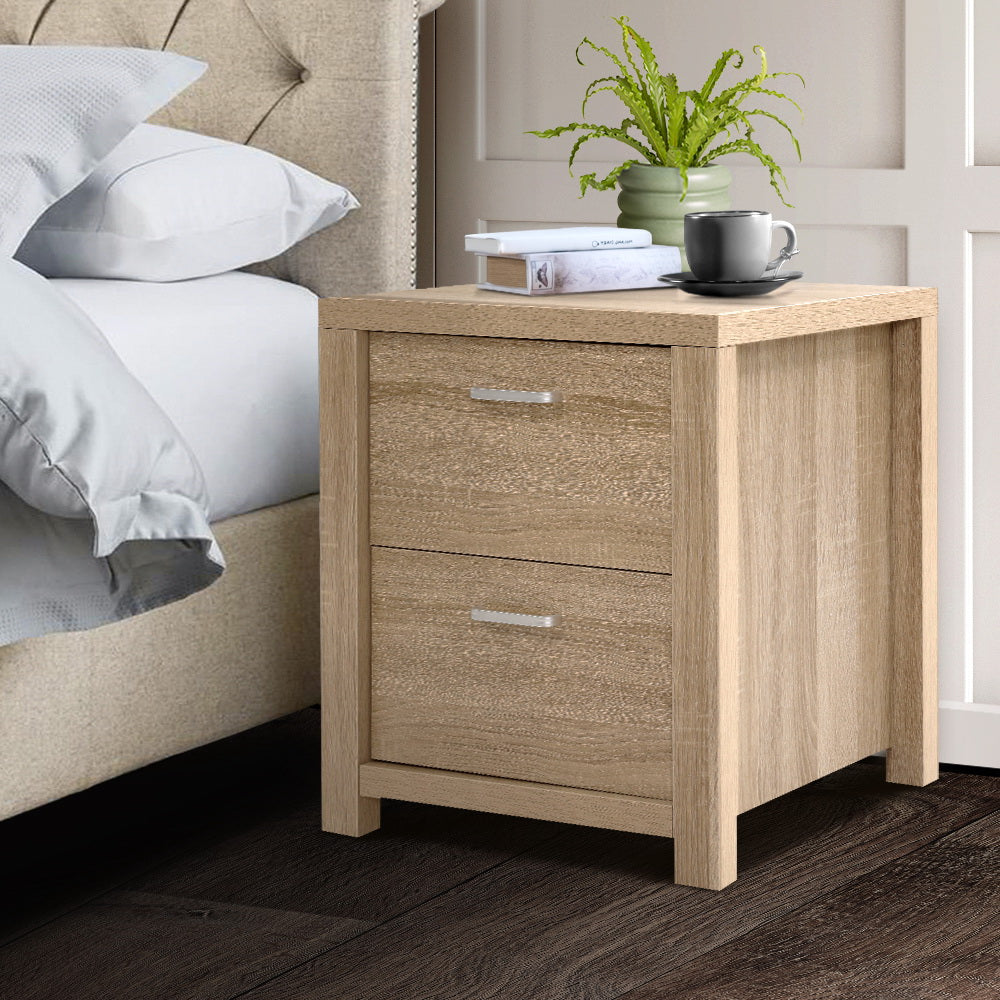 Artiss Bedside Table Lamp Side Tables Drawers Nightstand Unit Beige Wood-Furniture &gt; Bedroom - Peroz Australia - Image - 1