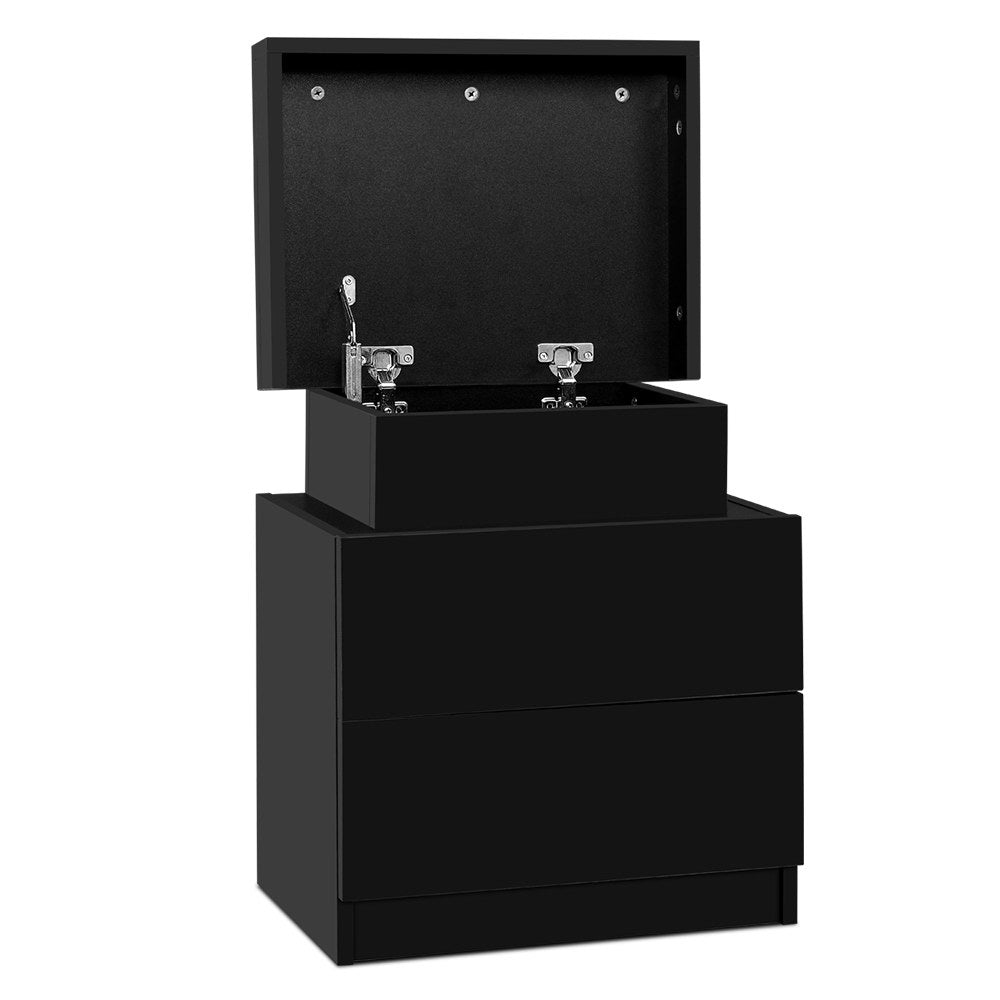 Artiss Bedside Tables 2 Drawers Side Table Storage Nightstand Black Bedroom Wood-Furniture &gt; Bedroom - Peroz Australia - Image - 1