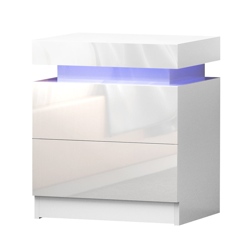 Artiss Bedside Tables Side Table Drawers RGB LED High Gloss Nightstand White-Furniture &gt; Bedroom - Peroz Australia - Image - 2