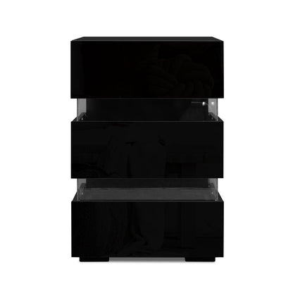 Artiss Bedside Table Side Unit RGB LED Lamp 3 Drawers Nightstand Gloss Furniture Black-Furniture &gt; Bedroom - Peroz Australia - Image - 3