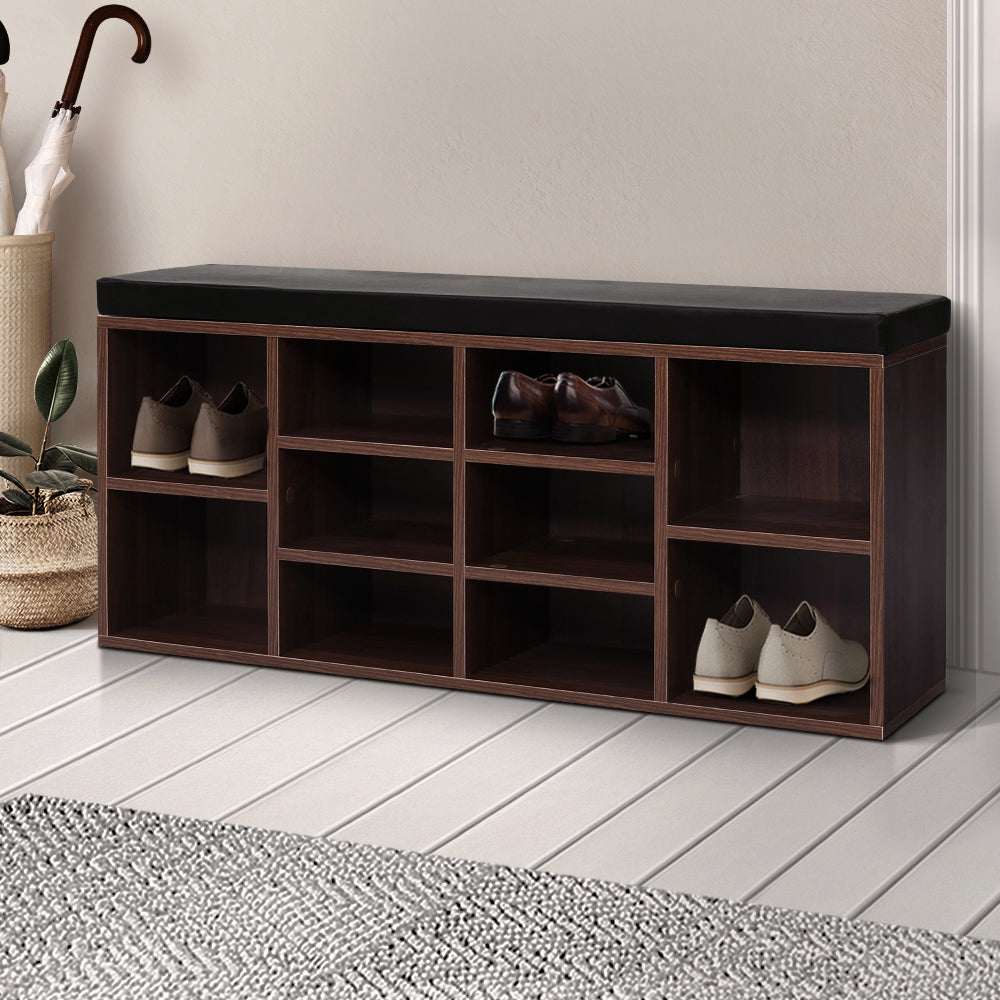 Artiss Shoe Cabinet Bench Shoes Storage Rack Organiser Shelf Cupboard Box Walnut-Furniture &gt; Living Room - Peroz Australia - Image - 1