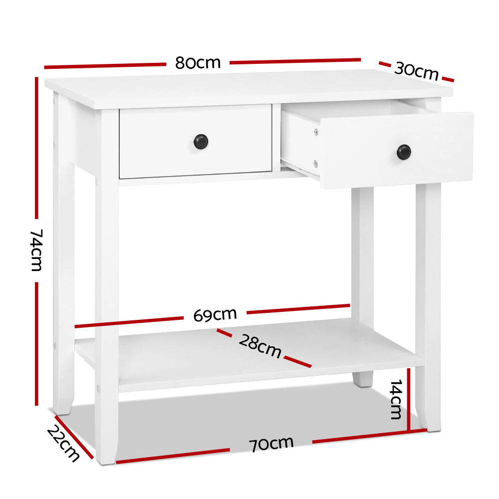 Hallway Console Table Hall Side Entry 2 Drawers Display White Desk Furniture-Furniture &gt; Living Room-PEROZ Accessories