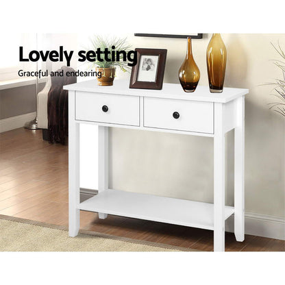 Hallway Console Table Hall Side Entry 2 Drawers Display White Desk Furniture-Furniture &gt; Living Room-PEROZ Accessories