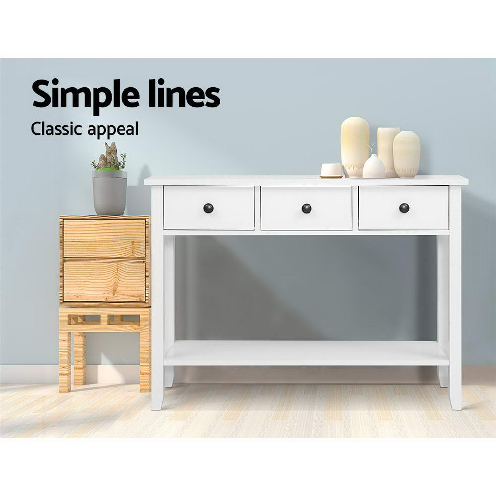 Hallway Console Table Hall Side Entry 3 Drawers Display White Desk Furniture-Furniture &gt; Living Room-PEROZ Accessories