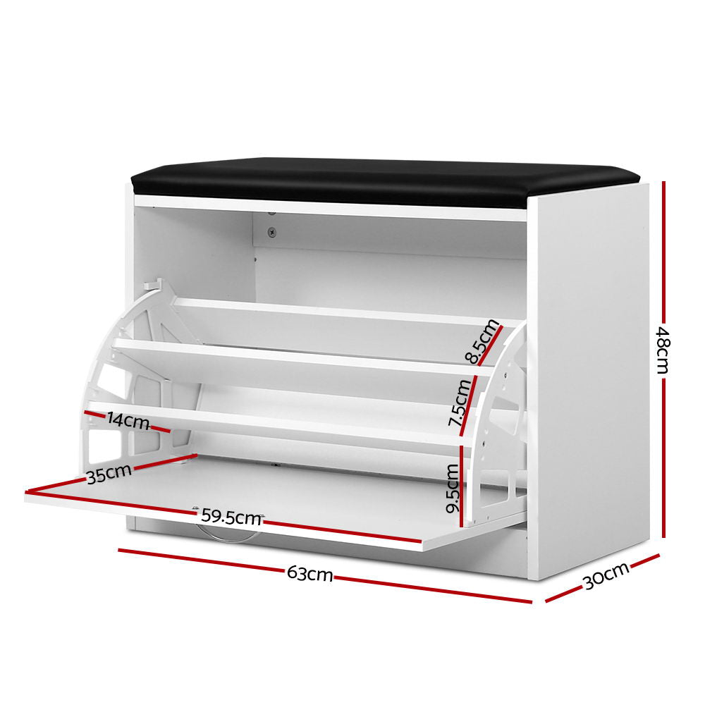 Artiss Shoe Cabinet Bench Shoes Storage Rack Organiser Drawer White 15 Pairs-Furniture &gt; Living Room - Peroz Australia - Image - 3