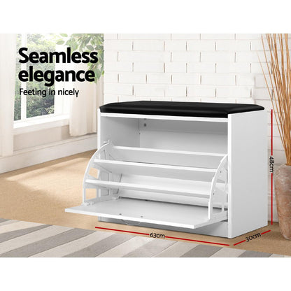 Artiss Shoe Cabinet Bench Shoes Storage Rack Organiser Drawer White 15 Pairs-Furniture &gt; Living Room - Peroz Australia - Image - 6