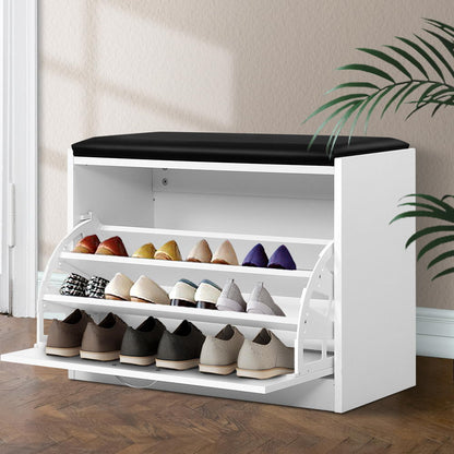 Artiss Shoe Cabinet Bench Shoes Storage Rack Organiser Drawer White 15 Pairs-Furniture &gt; Living Room - Peroz Australia - Image - 8