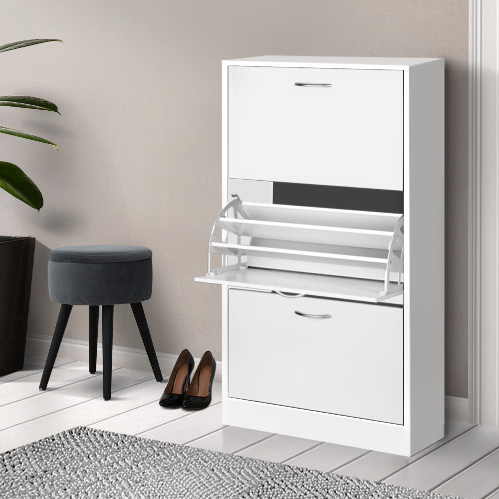 Artiss 3 Tier Shoe Cabinet - White-Home &amp; Garden &gt; Storage - Peroz Australia - Image - 1