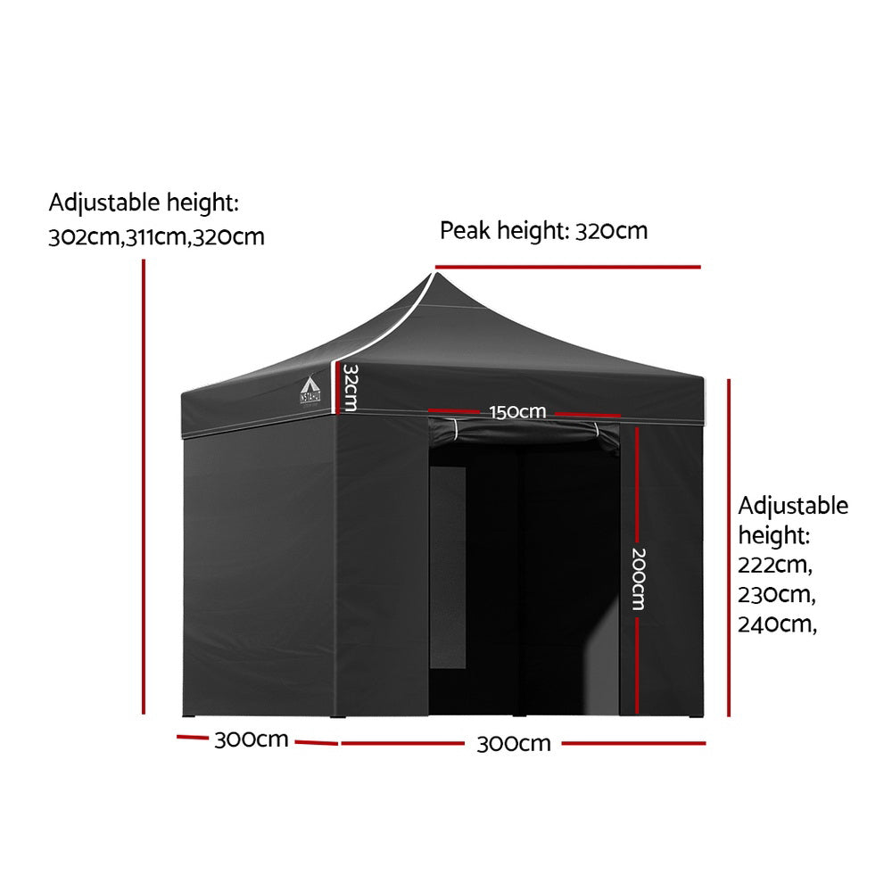 Instahut Gazebo 3x3 Pop Up Marquee Folding Tent Wedding Gazebos Camping Outdoor Shade Canopy Black-Home &amp; Garden &gt; Shading-PEROZ Accessories