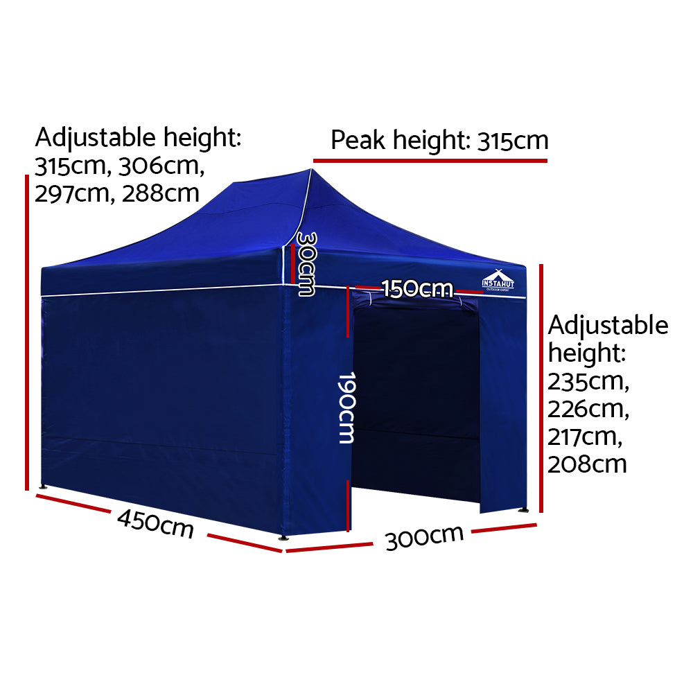 Instahut Gazebo Pop Up Marquee 3x4.5m Folding Wedding Tent Gazebos Shade Blue-Home &amp; Garden &gt; Shading-PEROZ Accessories