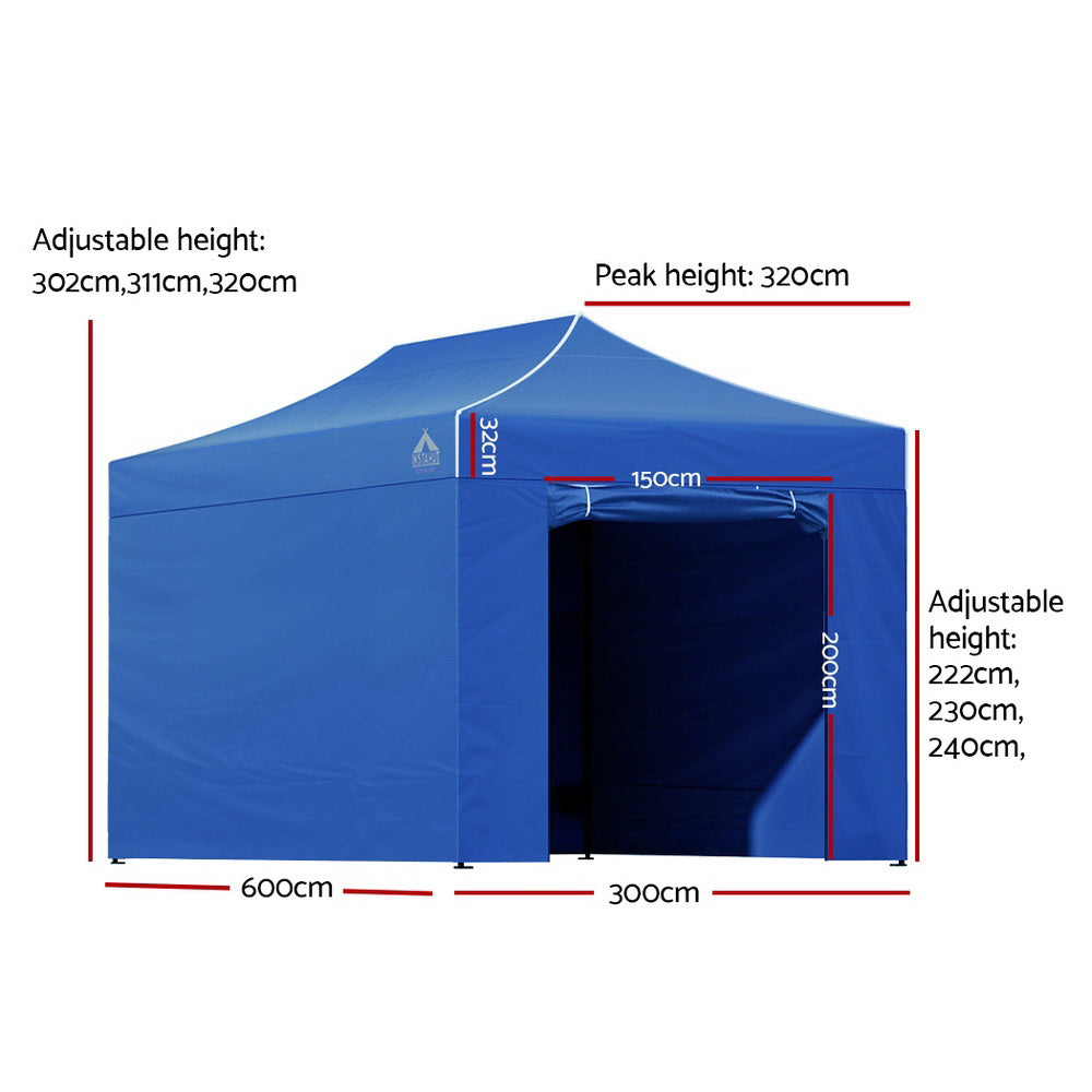 Instahut Gazebo Pop Up Marquee 3x6m Folding Wedding Tent Gazebos Shade Blue-Home &amp; Garden &gt; Shading-PEROZ Accessories