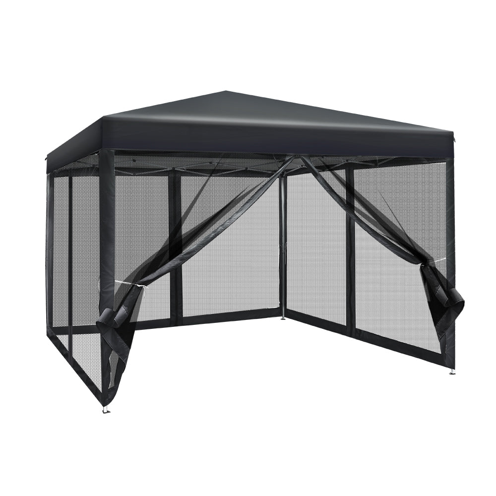 Instahut Gazebo Pop Up Marquee 3x3 Wedding Side Mesh Wall Outdoor Gazebos Black-Home &amp; Garden &gt; Shading-PEROZ Accessories