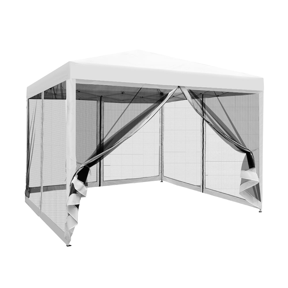 Instahut Gazebo Pop Up Marquee 3x3 Wedding Side Mesh Wall Outdoor Gazebos White-Home &amp; Garden &gt; Shading-PEROZ Accessories