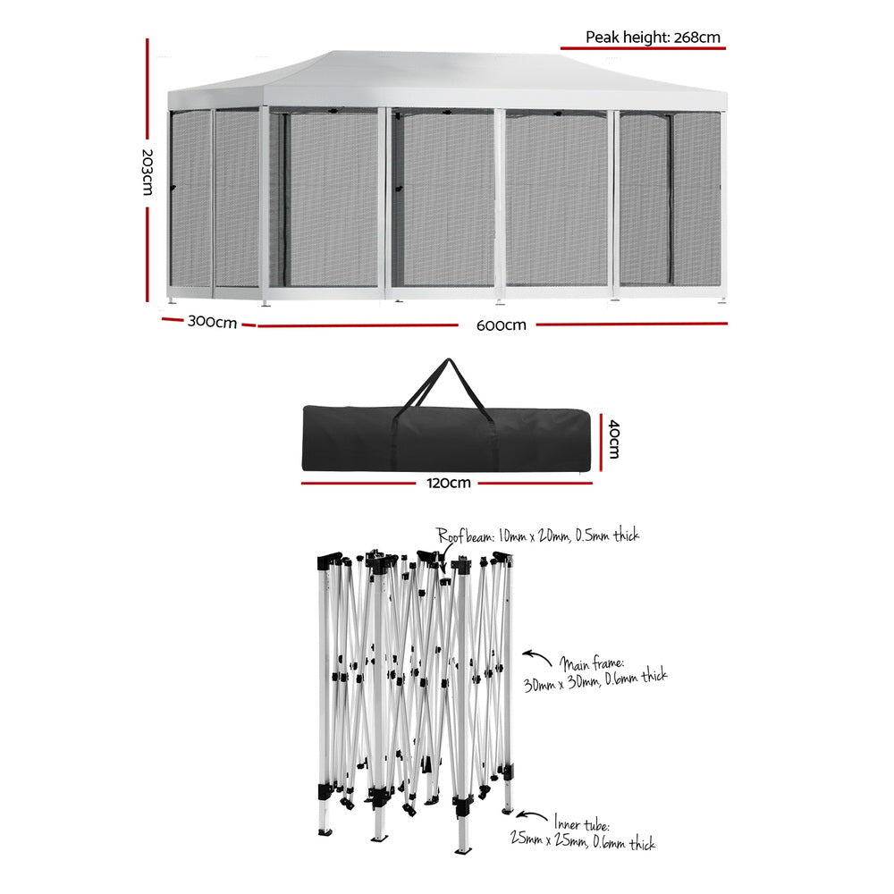 Instahut Gazebo Pop Up Marquee 3x6 Outdoor Wedding Mesh Side Wall Gazebos-Home &amp; Garden &gt; Shading-PEROZ Accessories