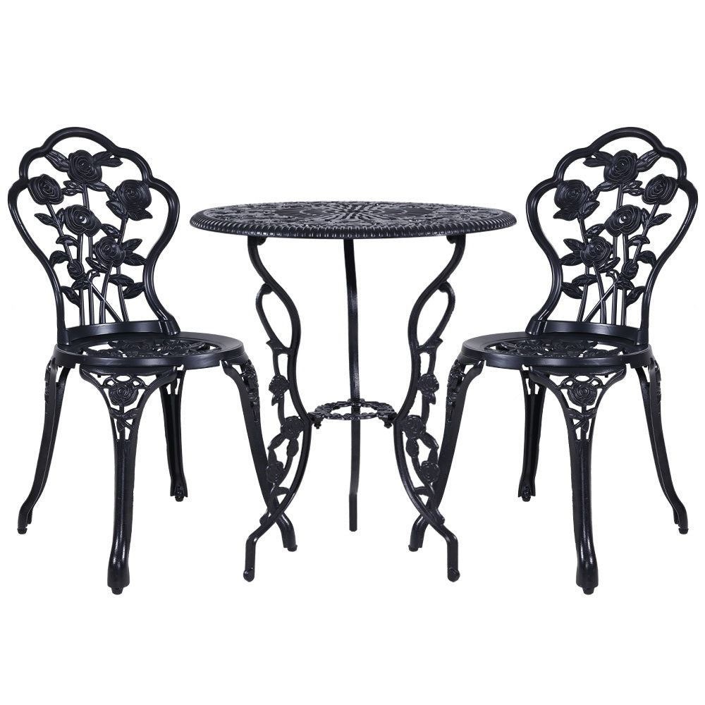 Gardeon 3PC Outdoor Setting Cast Aluminium Bistro Table Chair Patio Black-Furniture &gt; Outdoor-PEROZ Accessories