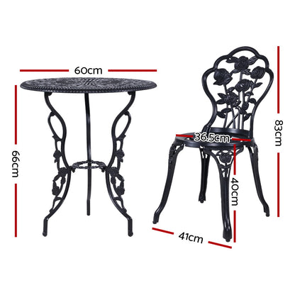 Gardeon 3PC Outdoor Setting Cast Aluminium Bistro Table Chair Patio Black-Furniture &gt; Outdoor-PEROZ Accessories