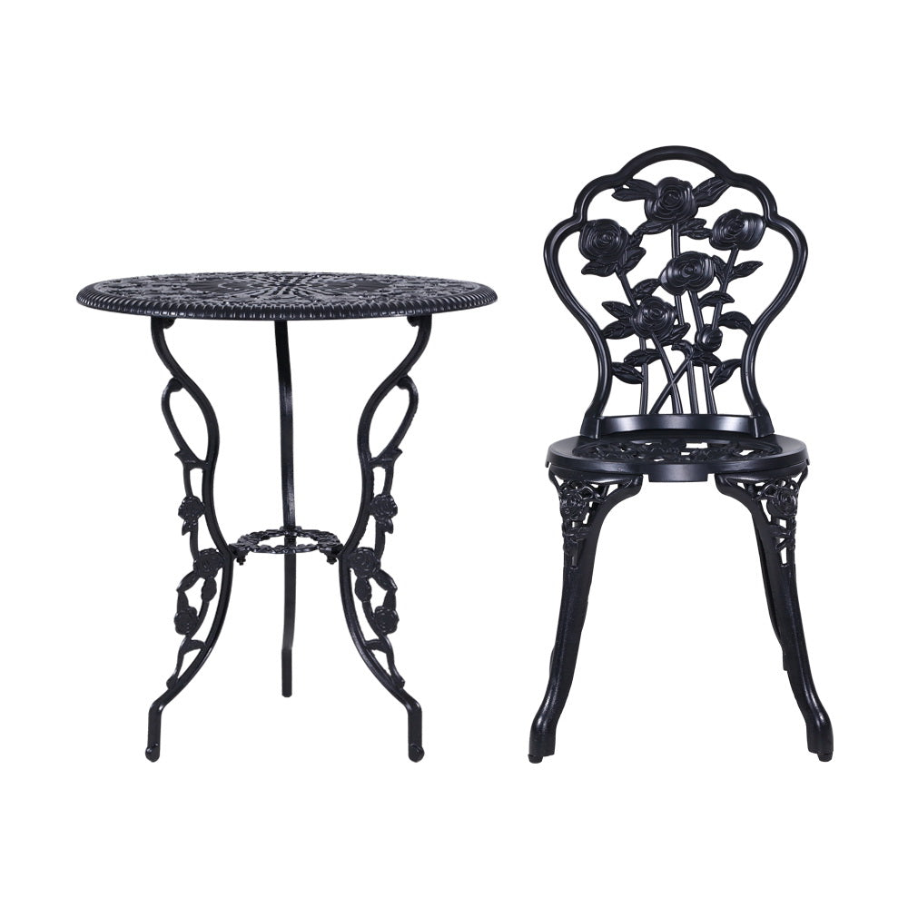 Gardeon 3PC Outdoor Setting Cast Aluminium Bistro Table Chair Patio Black-Furniture &gt; Outdoor-PEROZ Accessories