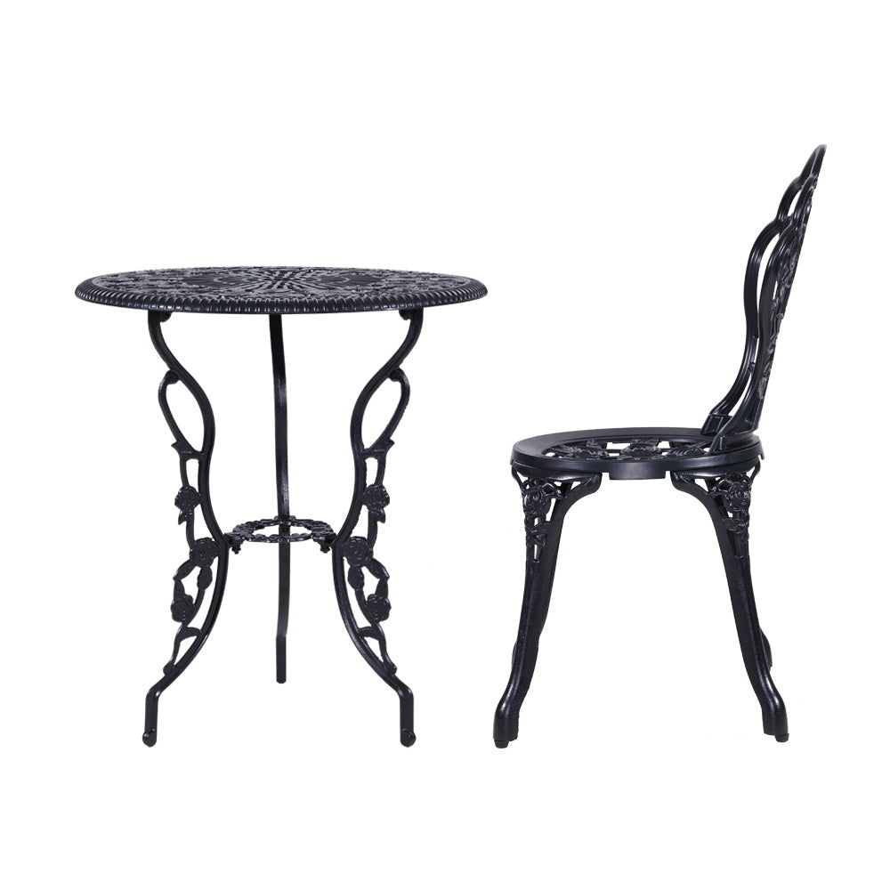 Gardeon 3PC Outdoor Setting Cast Aluminium Bistro Table Chair Patio Black-Furniture &gt; Outdoor-PEROZ Accessories