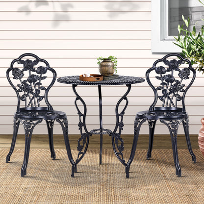 Gardeon 3PC Outdoor Setting Cast Aluminium Bistro Table Chair Patio Black-Furniture &gt; Outdoor-PEROZ Accessories