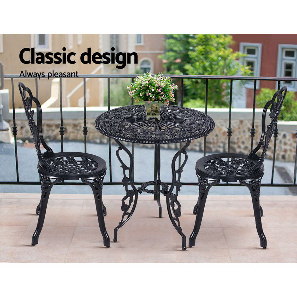 Gardeon 3PC Outdoor Setting Cast Aluminium Bistro Table Chair Patio Black-Furniture &gt; Outdoor-PEROZ Accessories