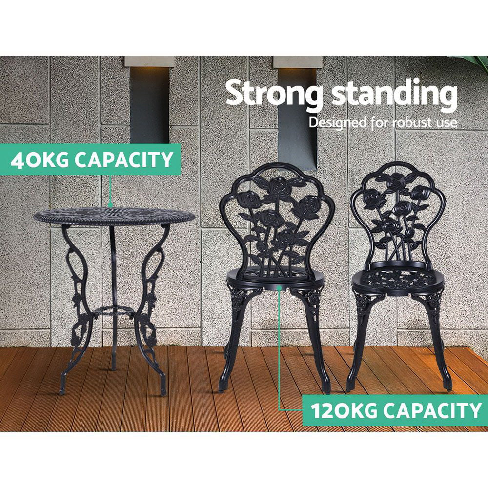 Gardeon 3PC Outdoor Setting Cast Aluminium Bistro Table Chair Patio Black-Furniture &gt; Outdoor-PEROZ Accessories