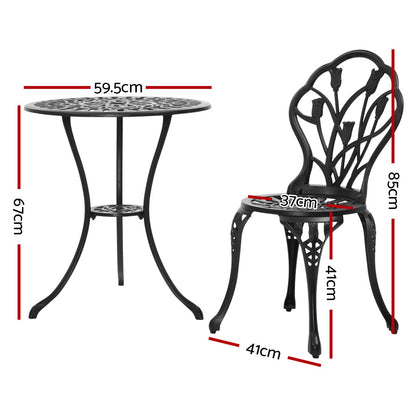 Gardeon 3PC Outdoor Setting Cast Aluminium Bistro Table Chair Patio Black-Furniture &gt; Outdoor-PEROZ Accessories