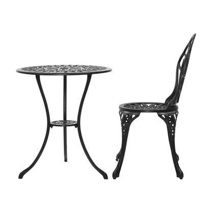 Gardeon 3PC Outdoor Setting Cast Aluminium Bistro Table Chair Patio Black-Furniture &gt; Outdoor-PEROZ Accessories