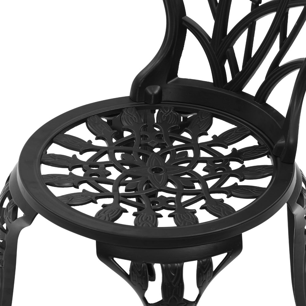 Gardeon 3PC Outdoor Setting Cast Aluminium Bistro Table Chair Patio Black-Furniture &gt; Outdoor-PEROZ Accessories