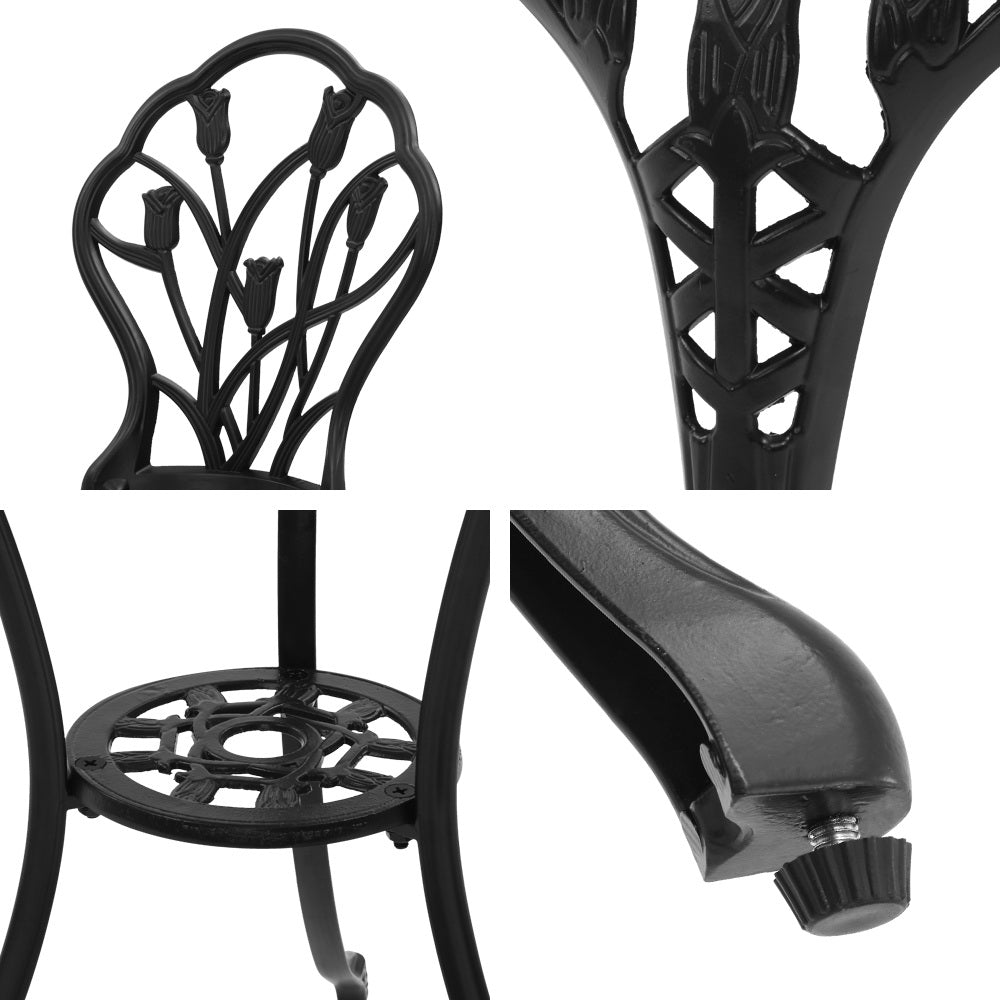 Gardeon 3PC Outdoor Setting Cast Aluminium Bistro Table Chair Patio Black-Furniture &gt; Outdoor-PEROZ Accessories