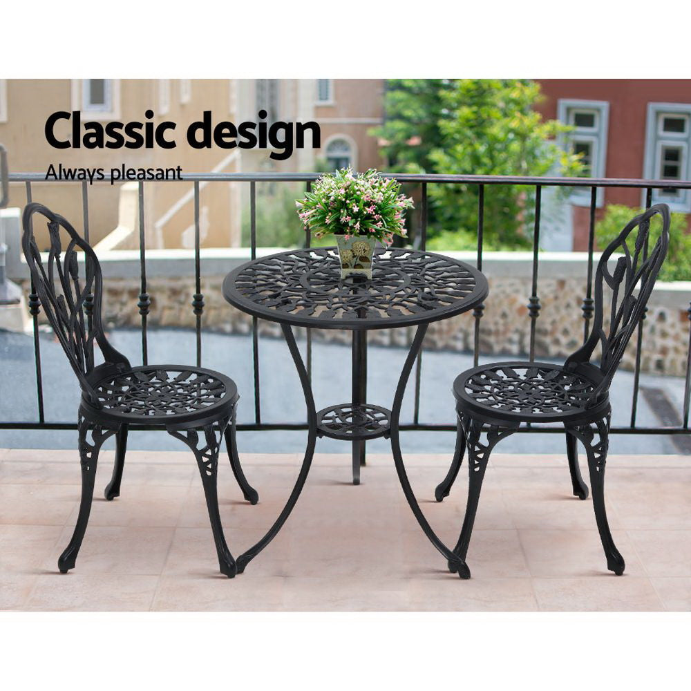 Gardeon 3PC Outdoor Setting Cast Aluminium Bistro Table Chair Patio Black-Furniture &gt; Outdoor-PEROZ Accessories